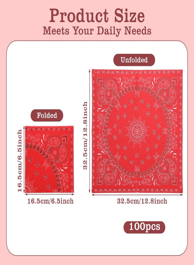 Tobeelec 100 Pcs 2 Ply Western Party Bandana Napkins Disposable Paisley Print Paper Napkin Bulk Cowboy Theme Party Supplies for Western Cowboy Birthday Party Dinner Lunch Supplies, 6.5" x 6.5" (Red) - Image 2